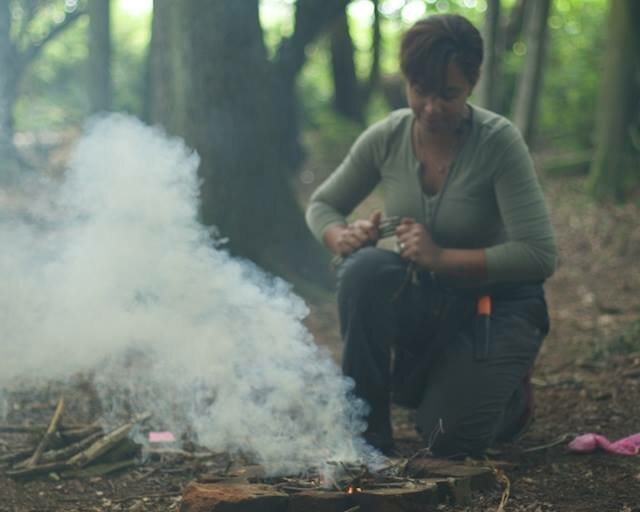 Fire lighting practice on a Trueways 2 Day Basic Woodland Survival Course